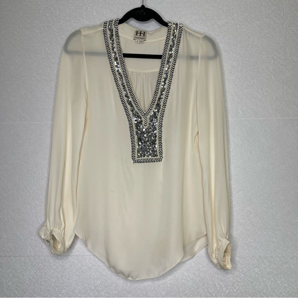 Haute Hippie Embellished Beaded Sequin Silk Blouse S